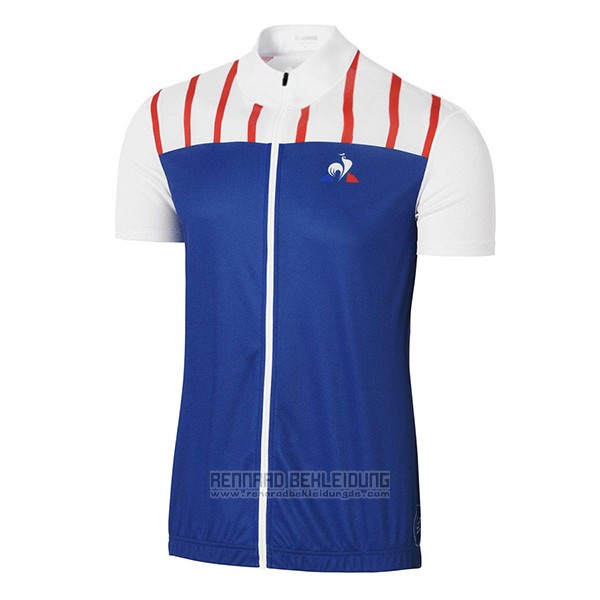 2017 Fahrradbekleidung Coq Sportif Tour de France Blau und Wei Trikot Kurzarm und Tragerhose - zum Schließen ins Bild klicken